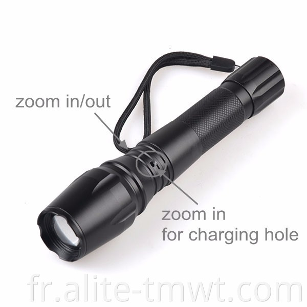 Tourche rechargeable XM-L T6 Zoom à LED imperméable avec bouchon de chargeur